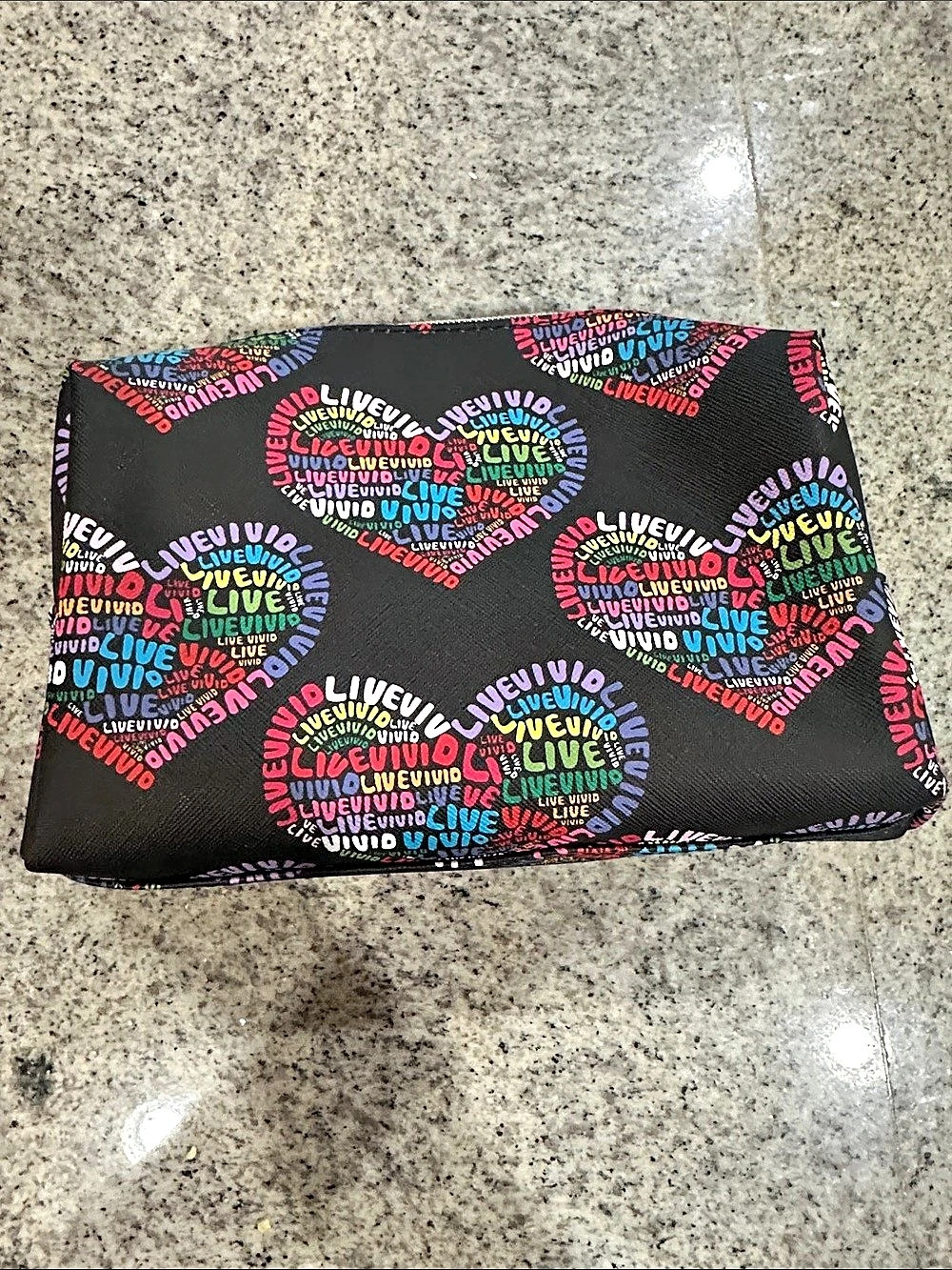 French Bull Live Vivid Heart Print Cosmetic Bag Black & Multicolor
